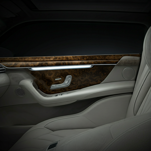 Luxuriöser Mercedes-Maybach Innenraum mit makellosen weißen Ledersitzen und poliertem Holzdekor nach Detailing